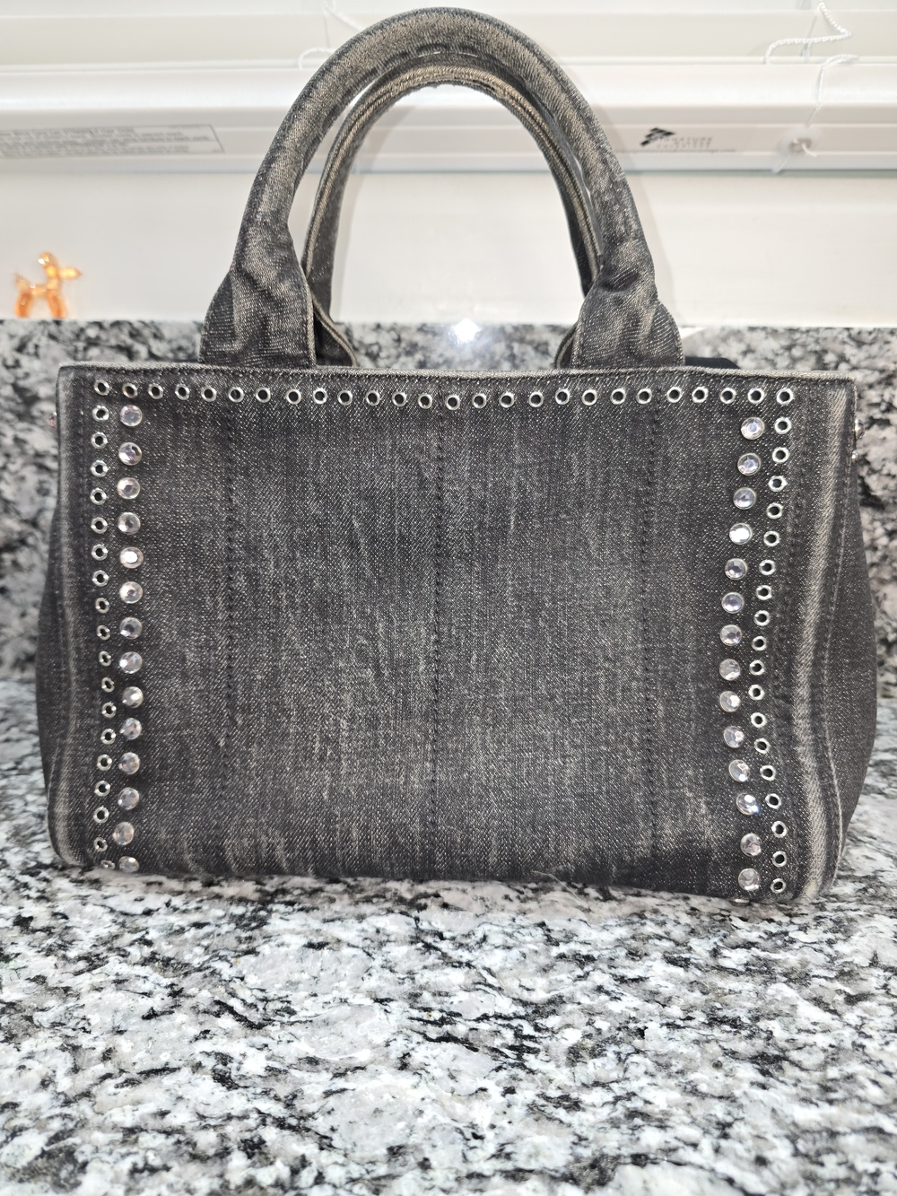 Prada Canapa Bijoux Crystal Embellished Denim Tote (Small) - Picture 3 of 16